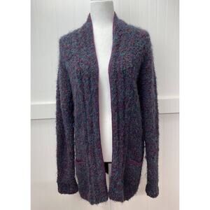 Tey-Art Alpaca Wool Blend Cardigan Sz Medium Hand-Made Sweater Peru Fuzzy Soft